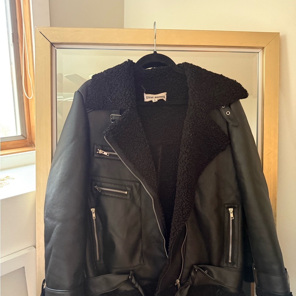 Steve Madden Black Shearling Lined Leather Jacket